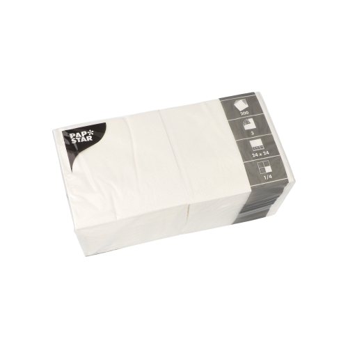 200 Servietten, 3-lagig 1/4-Falz 24 cm x 24 cm weiss