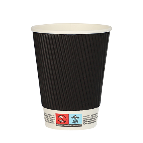 25 Trinkbecher, Pappe "To Go" 0,3 L Ø 9 cm · 11 cm schwarz Ripple Wall