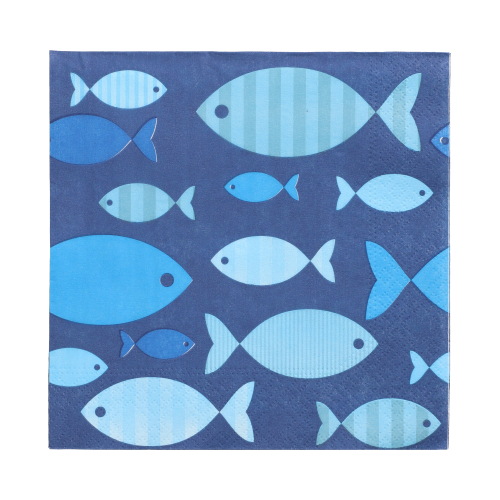 20 Servietten, 3-lagig 1/4-Falz 33 cm x 33 cm "Blue Fish"