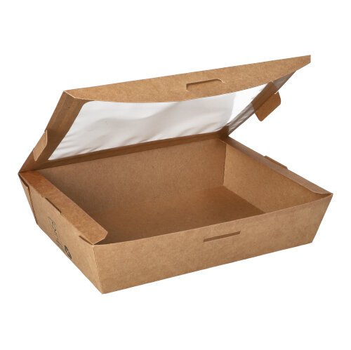 40 Feinkostboxen Pappe "pure" eckig 1000 ml 4,5 cm x 18 cm x 13,5 cm braun "100% Fair"