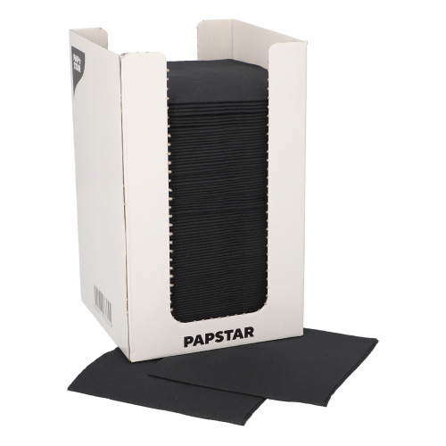 100 Servietten, 2-lagig "PUNTO" 1/4-Falz 20 cm x 20 cm schwarz in Spenderbox