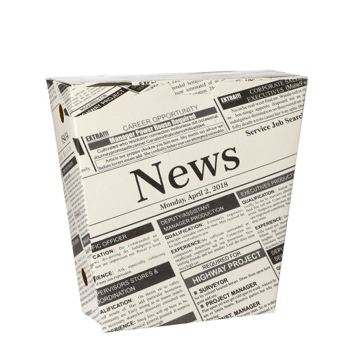 50 Pommes-Frites-Schütte, Pappe 4,3 cm x 14,5 cm x 11 cm "Newsprint" mit Klappdeckel