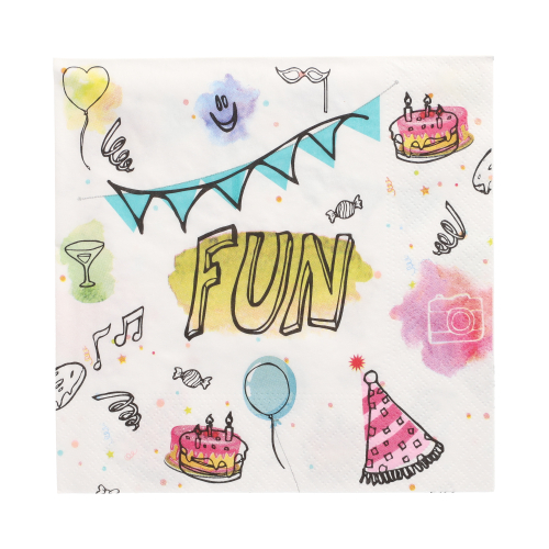20 Servietten, 3-lagig 1/4-Falz 33 cm x 33 cm "Fun"
