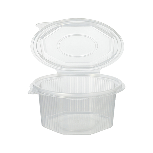 10 x 50 Verpackungsbecher mit Klappdeckeln, PP 8-eckig 500 ml 5,6 cm x 11 cm x 11 cm transparent