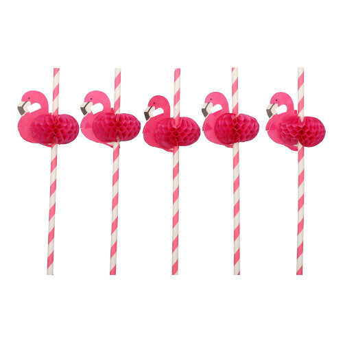 10 x 50 Trinkhalme, Papier Ø 6 mm · 20 cm pink "Flamingo"