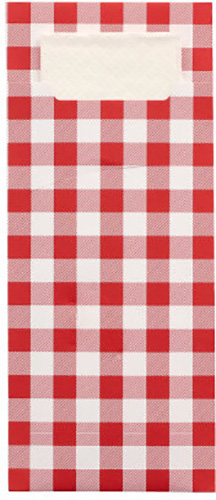 520 Bestecktaschen 20 cm x 8,5 cm rot "Vichy Karo" inkl. weißer Serviette