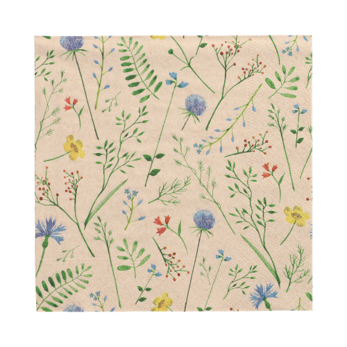 20 Servietten, 3-lagig 1/4-Falz 33 cm x 33 cm natur "Sommaräng" aus recyceltem Papier