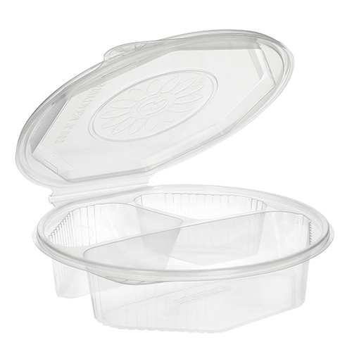 25 Menüboxen mit Klappdeckeln, PP 3-geteilt 5,9 cm x 21,5 cm x 21,5 cm transparent 8-eckig