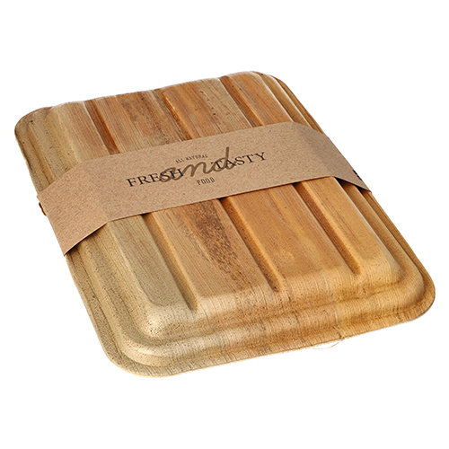 10 Trays, Palmblatt "pure" 2-geteilt 400 ml 5,5 cm x 17,5 cm x 25,5 cm mit Deckel und Banderole