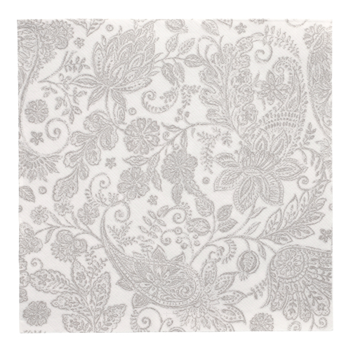 50 Servietten "ROYAL Collection" 1/4-Falz 40 cm x 40 cm grau "Paisley"