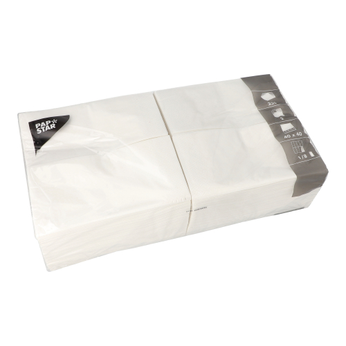 250 Servietten, 2-lagig 1/8-Falz 40 cm x 40 cm weiss