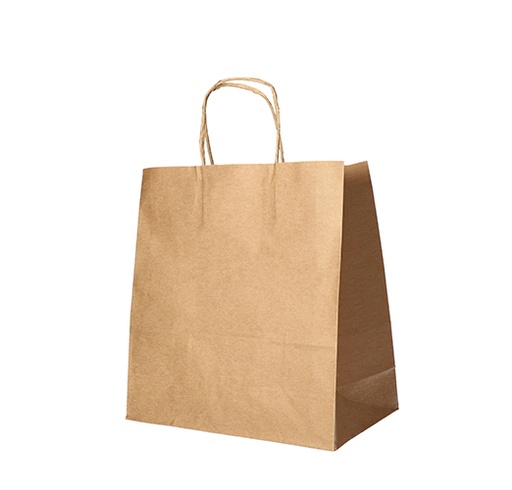 12 x 25 Tragetaschen, Papier 27 cm x 32 cm x 17 cm braun mit gedrehtem Tragegriff