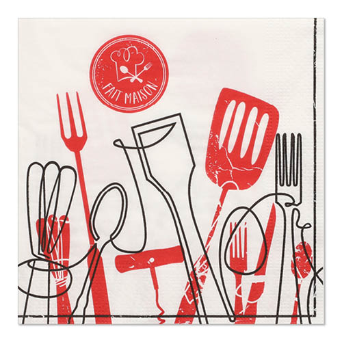 20 Servietten, 3-lagig 1/4-Falz 33 cm x 33 cm "Ma Cuisine"