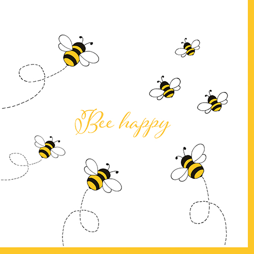 30 Servietten, 3-lagig 1/4-Falz 33 cm x 33 cm "Bee Happy"