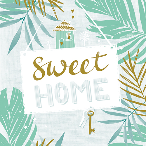 30 Servietten, 3-lagig 1/4-Falz 33 cm x 33 cm mint "Sweet Home"