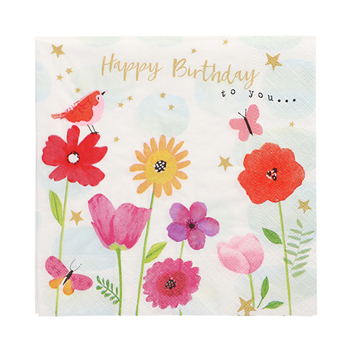 20 Servietten, 3-lagig 1/4-Falz 33 cm x 33 cm "Birthday Flowers"