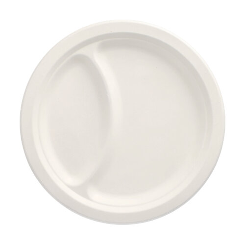 50 Teller, Zuckerrohr "pure" 2-geteilt Ø 23 cm · 2 cm weiss
