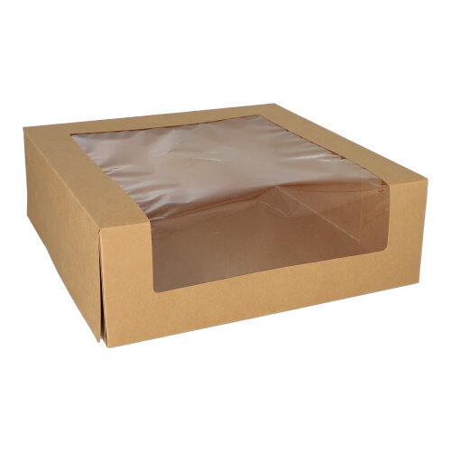 4 x 25 Tortenkartons mit Deckel eckig 10 cm x 30 cm x 30 cm mit Sichtfenster aus PLA
