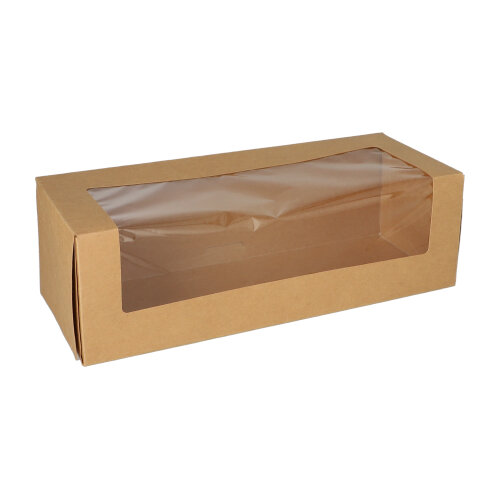 4 x 25 Tortenkartons mit Deckel eckig 10 cm x 32 cm x 12 cm mit Sichtfenster aus PLA