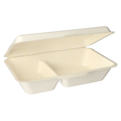 25 Menüboxen, Zuckerrohr "pure" 2-geteilt 6,5 cm x 24 cm x 15,5 cm weiss