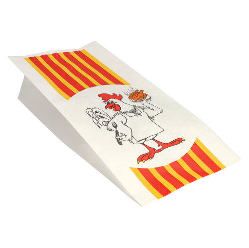 10 x 100 Hähnchenbeutel, Papier mit HDPE-Einlage 28 cm x 13 cm x 8 cm "Grillhähnchen" 1/1