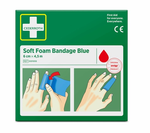 10 x "Cederroth" Soft Foam Bandage 4,5 m x 6 cm blau , Refill