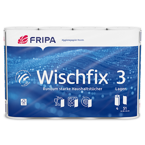 4 Rollen Küchenrollen 3-lagig 26 cm x 23,8 cm weiss "Wischfix" 51 Blatt
