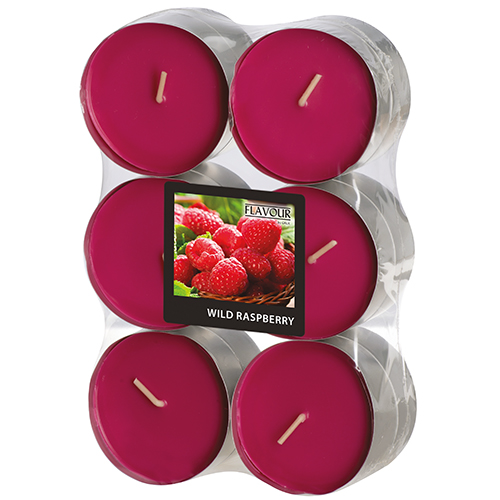 12 "GALA" Maxi Duftlichte Ø 58 mm · 24 mm weinrot - Wild Raspberry