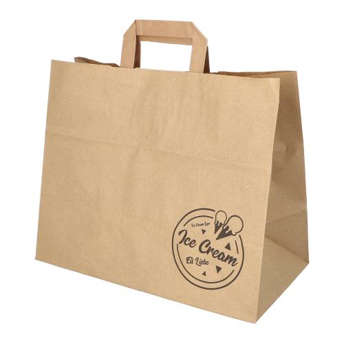 8 x 50 Tragetaschen, Papier 27 cm x 32 cm x 17 cm braun "Icelove" mit Tragegriff