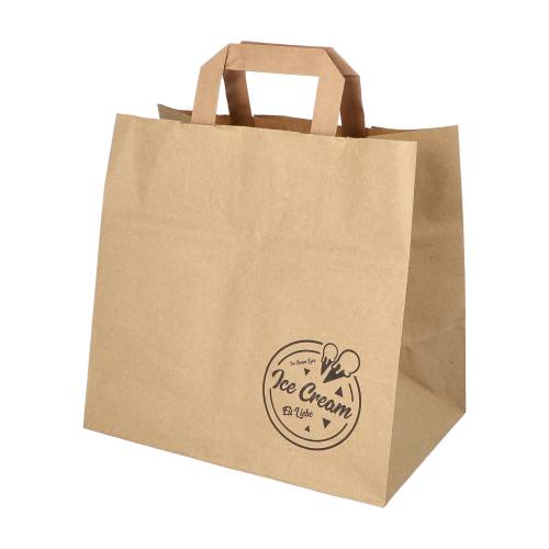 8 x 50 Tragetaschen, Papier 25 cm x 26 cm x 17 cm braun "Icelove" mit Tragegriff