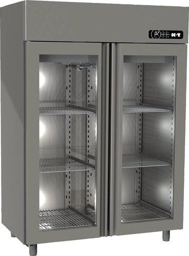 K+T Doppeltürenumluftkühlschrank GN 2/1, mit zwei Glastüren, Zentralkühlung