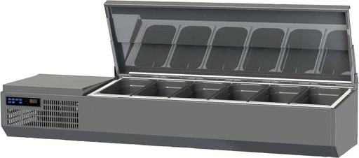 K+T Kühlaufsatz mit CNS-Deckel für 6 x GN 1/3, Behältertiefe 150 mm, steckerfertig