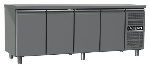 K+T Kühltisch GN 1/1, Korpushöhe 650 mm, abgekantete Arbeitsplatte, 4 Abteile, steckerfertig