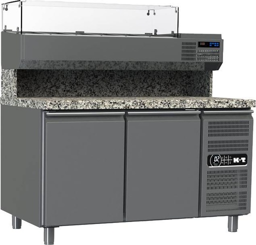 K+T Pizzakühltisch EN 600 x 400, Korpushöhe 700, abgekantete Granitarbeitsplatte,2 Abteile,steckerfertig