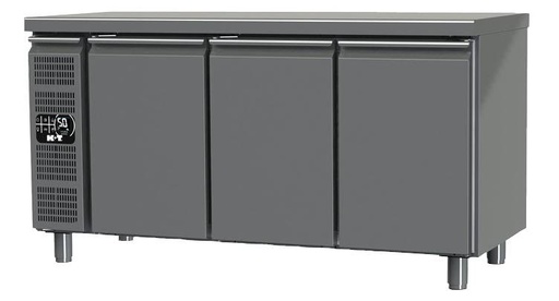 K+T Tiefkühltisch GN 1/1, Korpushöhe 700 mm, abgekantete Arbeitsplatte, 3 Abteile, Zentralkühlung