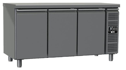 K+T Tiefkühltisch GN 1/1, Korpushöhe 700 mm, abgekantete Arbeitsplatte, 3 Abteile, Zentralkühlung