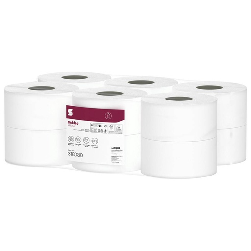 Toilettenpapier Großrolle 2-lagig, "Satino HiLine JT CF 180m 2p FC", 720 Blatt/Rolle, weiß | 12 Rollen/Sack