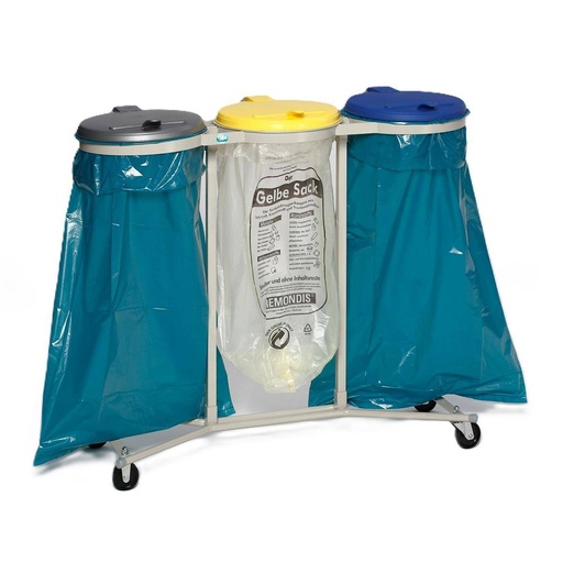 VAR® Abfallsammler/Müllsackständer/Wertstoffsammler 3-fach, fahrbar | für 3 x 120 Liter Müllsäcke