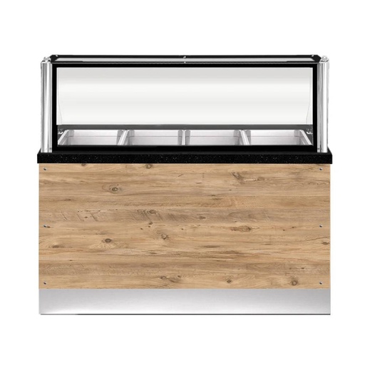 PRO LINE Bain-Marie 4x 1/1GN, 150x88x134cm, schwarzer Granit, LED Beleuchtung