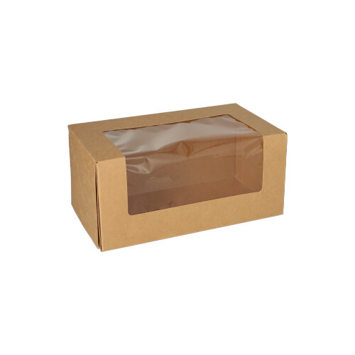 4 x 25 Tortenkartons mit Deckel eckig 10 cm x 22 cm x 12 cm mit Sichtfenster aus PLA